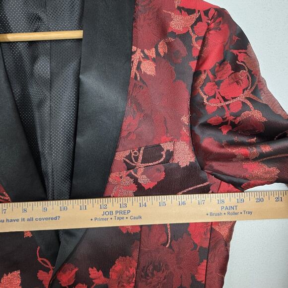 Mazari Tuxedo Jacket & Bowtie Sz S Black Red Floral Formal Holiday Evening - Picture 12 of 16